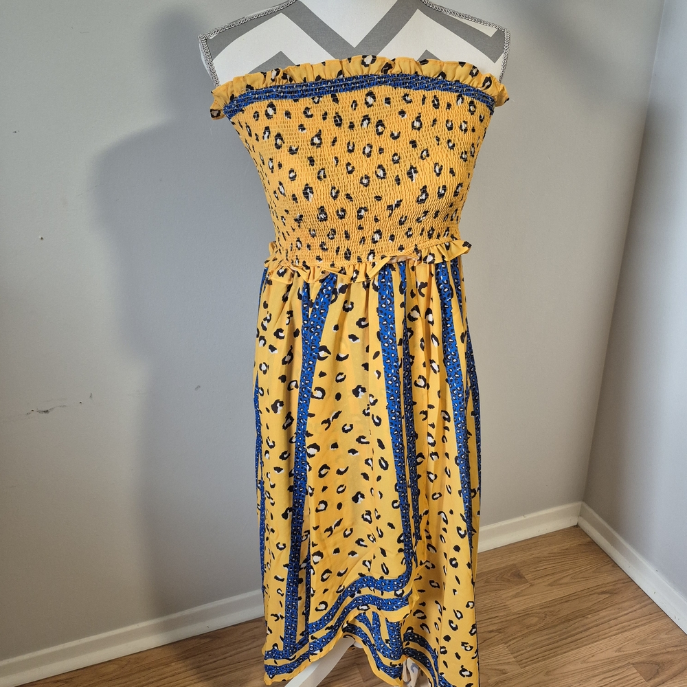 Flying Tomato Yellow and Blue Leopard Print Dress